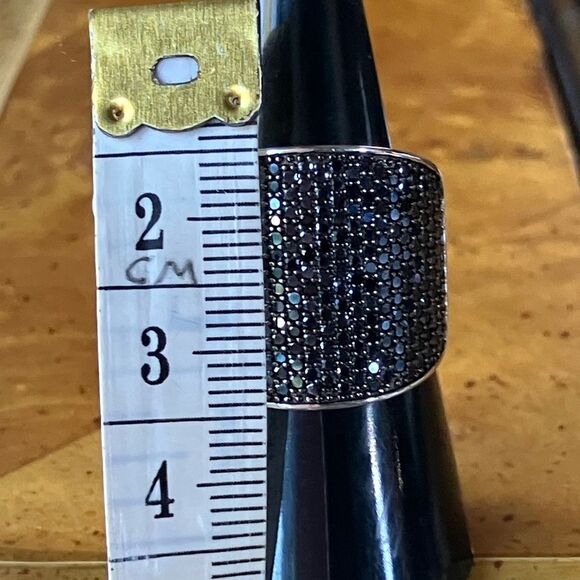 Natural Black Spinel Sterling Silver Ring Size 8 - Picture 7 of 9